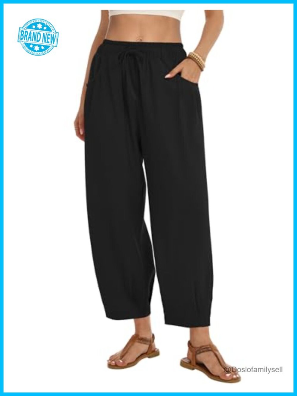 Women's Linen Wide Leg Palazzo Pants with Pockets, Summer Casual